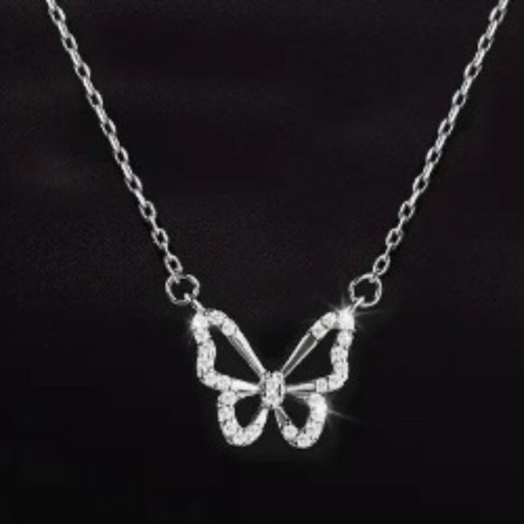 Jewelry - Rhinestone Alloy Butterfly Necklace Classic Style Silver plated
